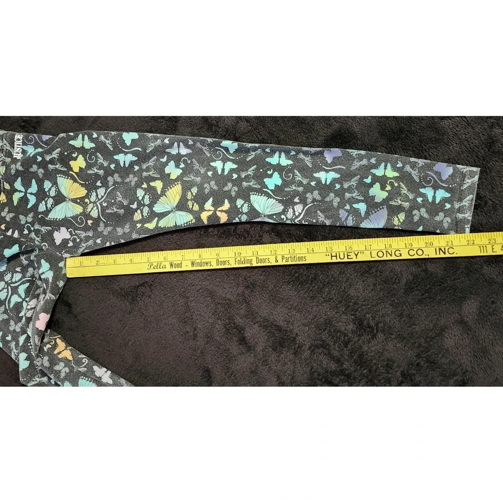 Justice Girls Black Pink & Blue Butterfly Print Leggings Stretch Size M (10)